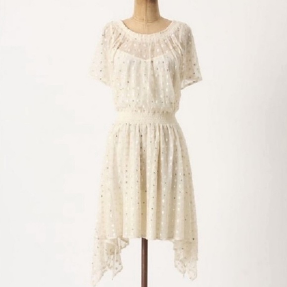 Anthropologie Leifnotes Polka Dot Dress White Ivory Sequin Flutter Sleeve 4 NWT - Picture 7 of 14